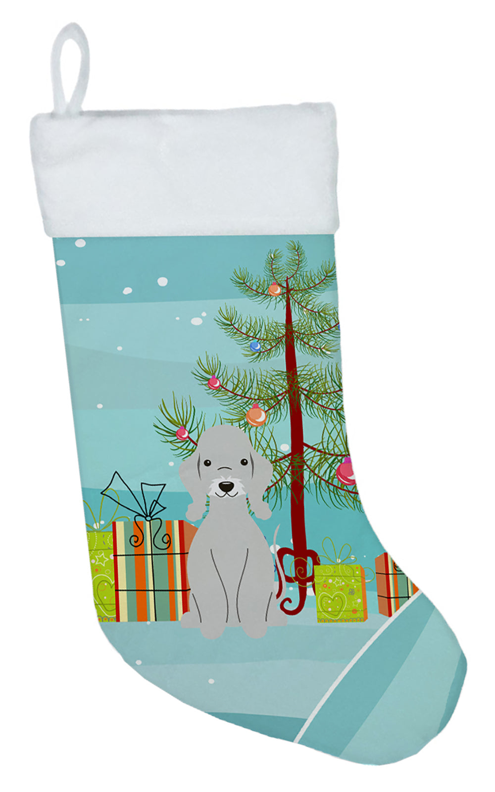 Merry Christmas Tree Bedlington Terrier Blue Christmas Stocking BB4215CS