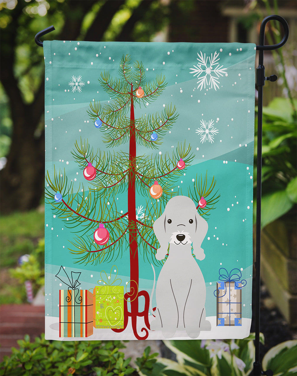 Merry Christmas Tree Bedlington Terrier Blue Flag Garden Size BB4215GF  the-store.com.