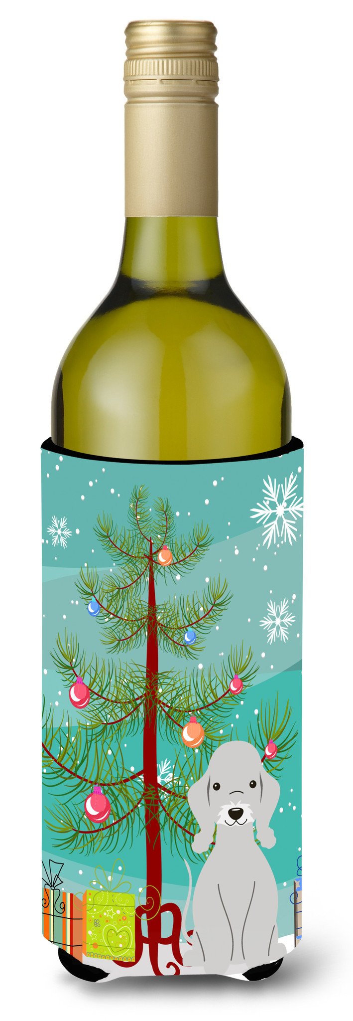 Merry Christmas Tree Bedlington Terrier Blue Wine Bottle Beverge Insulator Hugger BB4215LITERK by Caroline&#39;s Treasures