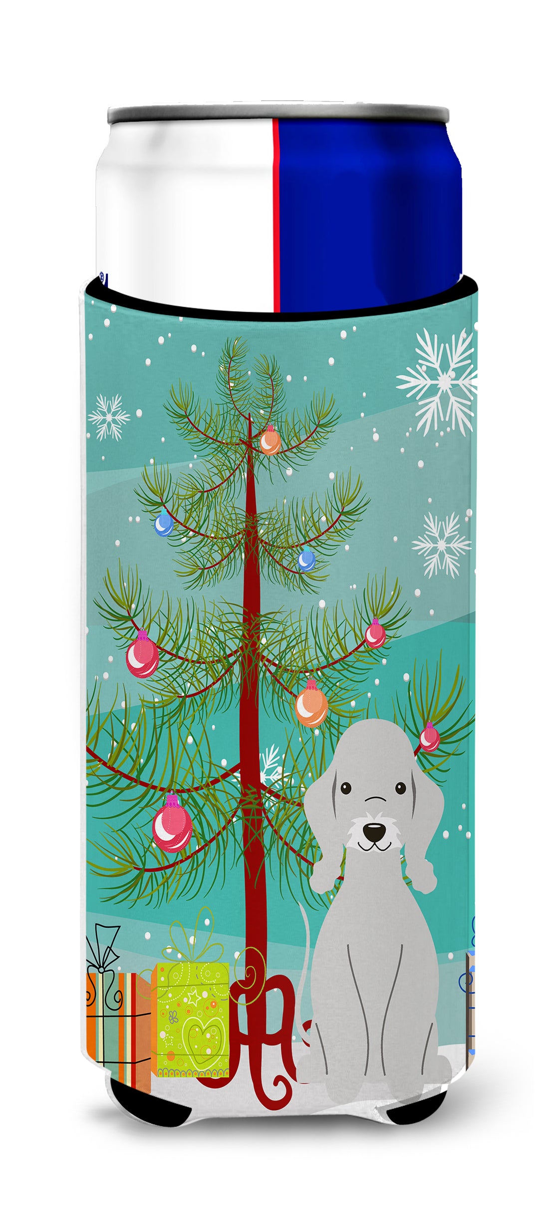 Merry Christmas Tree Bedlington Terrier Blue  Ultra Hugger for slim cans BB4215MUK  the-store.com.