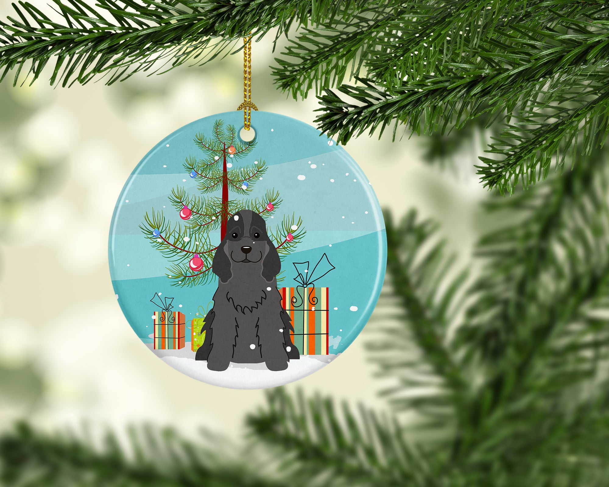 Merry Christmas Tree Cocker Spaniel Black Ceramic Ornament BB4217CO1 - the-store.com