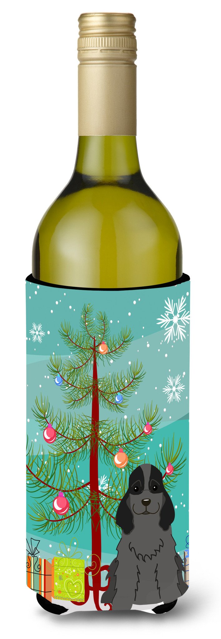 Merry Christmas Tree Cocker Spaniel Black Wine Bottle Beverge Insulator Hugger BB4217LITERK by Caroline&#39;s Treasures