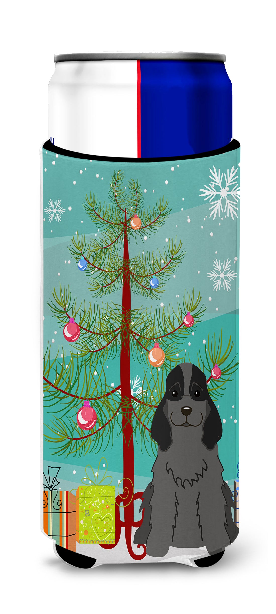 Merry Christmas Tree Cocker Spaniel Black  Ultra Hugger for slim cans BB4217MUK  the-store.com.