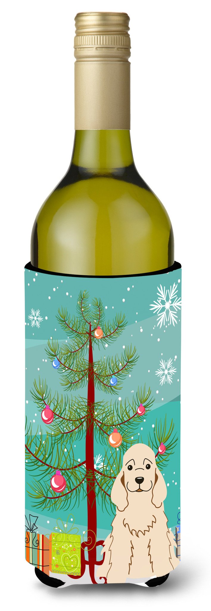 Merry Christmas Tree Cocker Spaniel Buff Wine Bottle Beverge Insulator Hugger BB4219LITERK by Caroline&#39;s Treasures