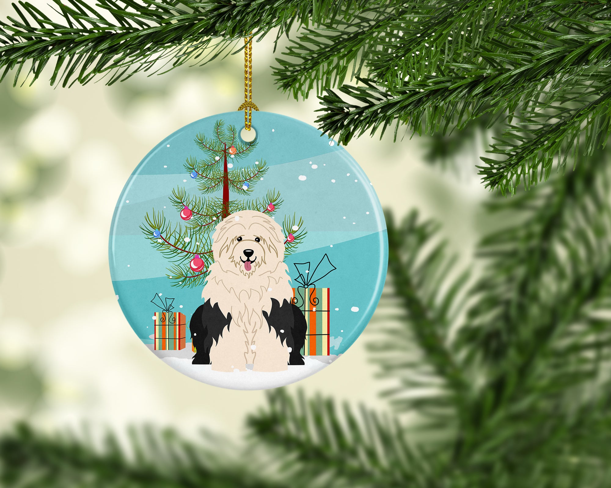 Merry Christmas Tree Old English Sheepdog Ceramic Ornament BB4221CO1 - the-store.com