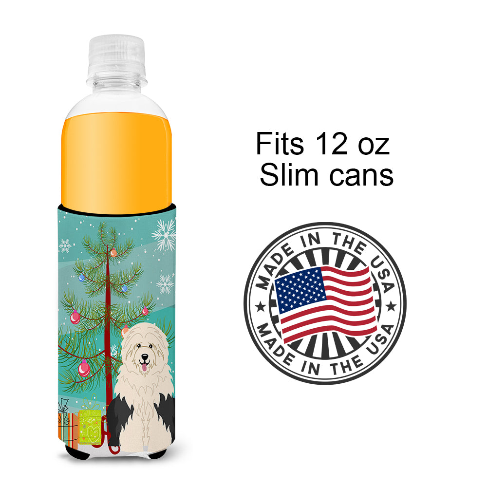 Merry Christmas Tree Old English Sheepdog  Ultra Hugger for slim cans BB4221MUK