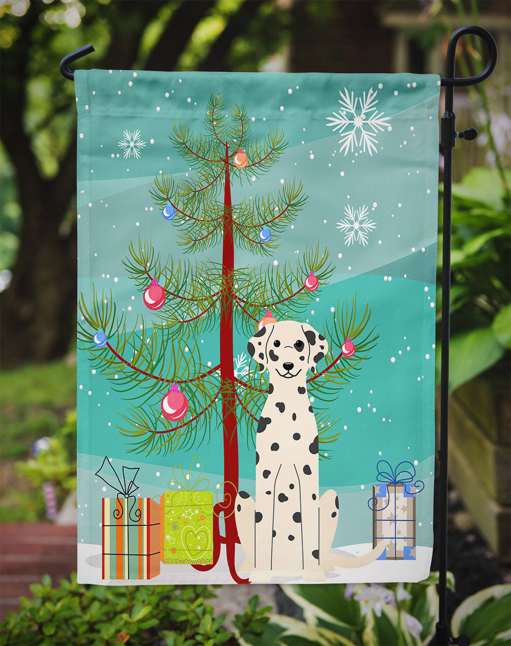 Merry Christmas Tree Dalmatian Flag Garden Size BB4222GF