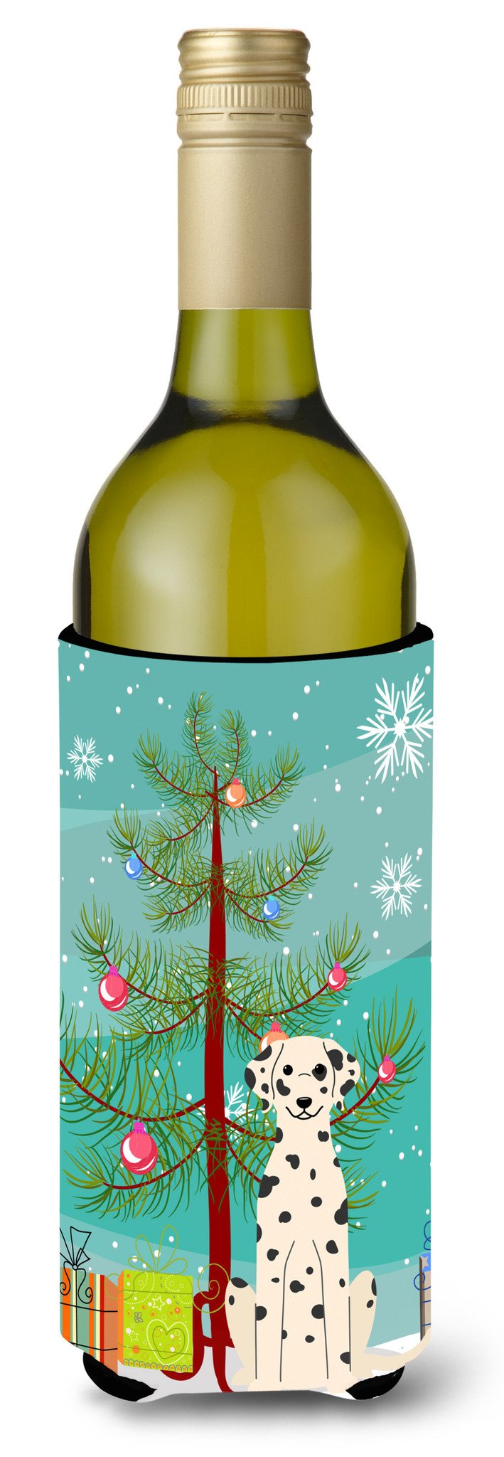 Merry Christmas Tree Dalmatian Wine Bottle Beverge Insulator Hugger BB4222LITERK by Caroline&#39;s Treasures