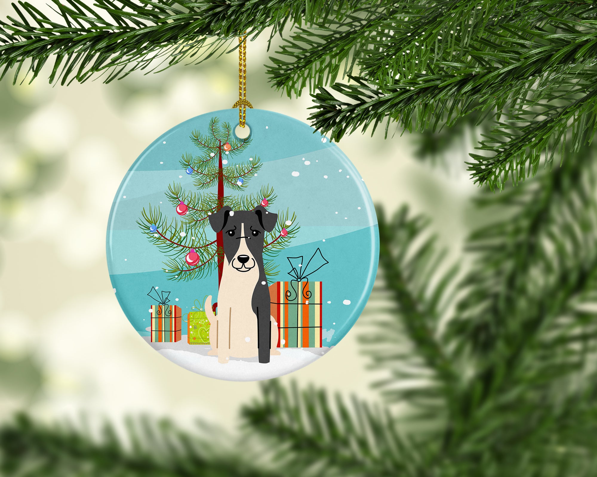 Merry Christmas Tree Smooth Fox Terrier Ceramic Ornament BB4223CO1 - the-store.com