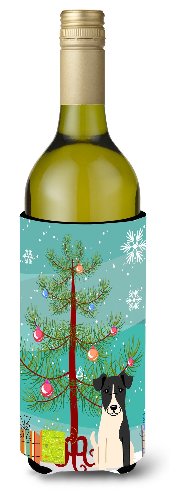 Merry Christmas Tree Smooth Fox Terrier Wine Bottle Beverge Insulator Hugger BB4223LITERK by Caroline&#39;s Treasures