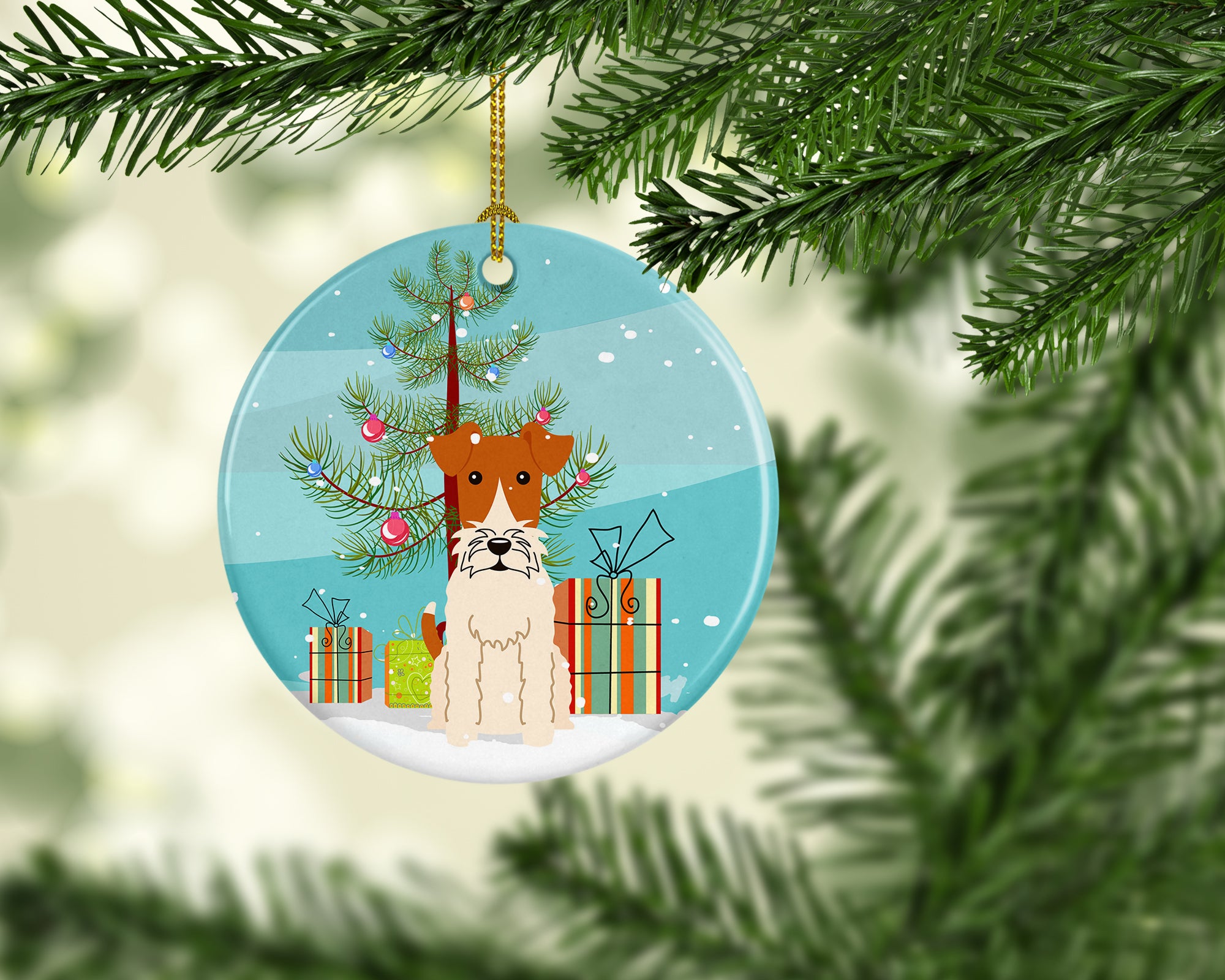 Merry Christmas Tree Wire Fox Terrier Ceramic Ornament BB4226CO1 - the-store.com