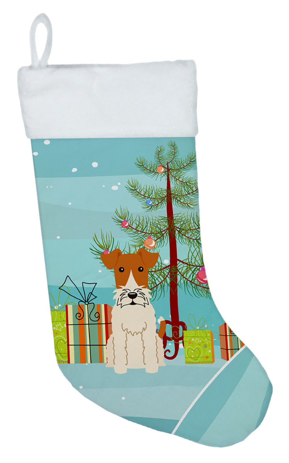 Merry Christmas Tree Wire Fox Terrier Christmas Stocking BB4226CS