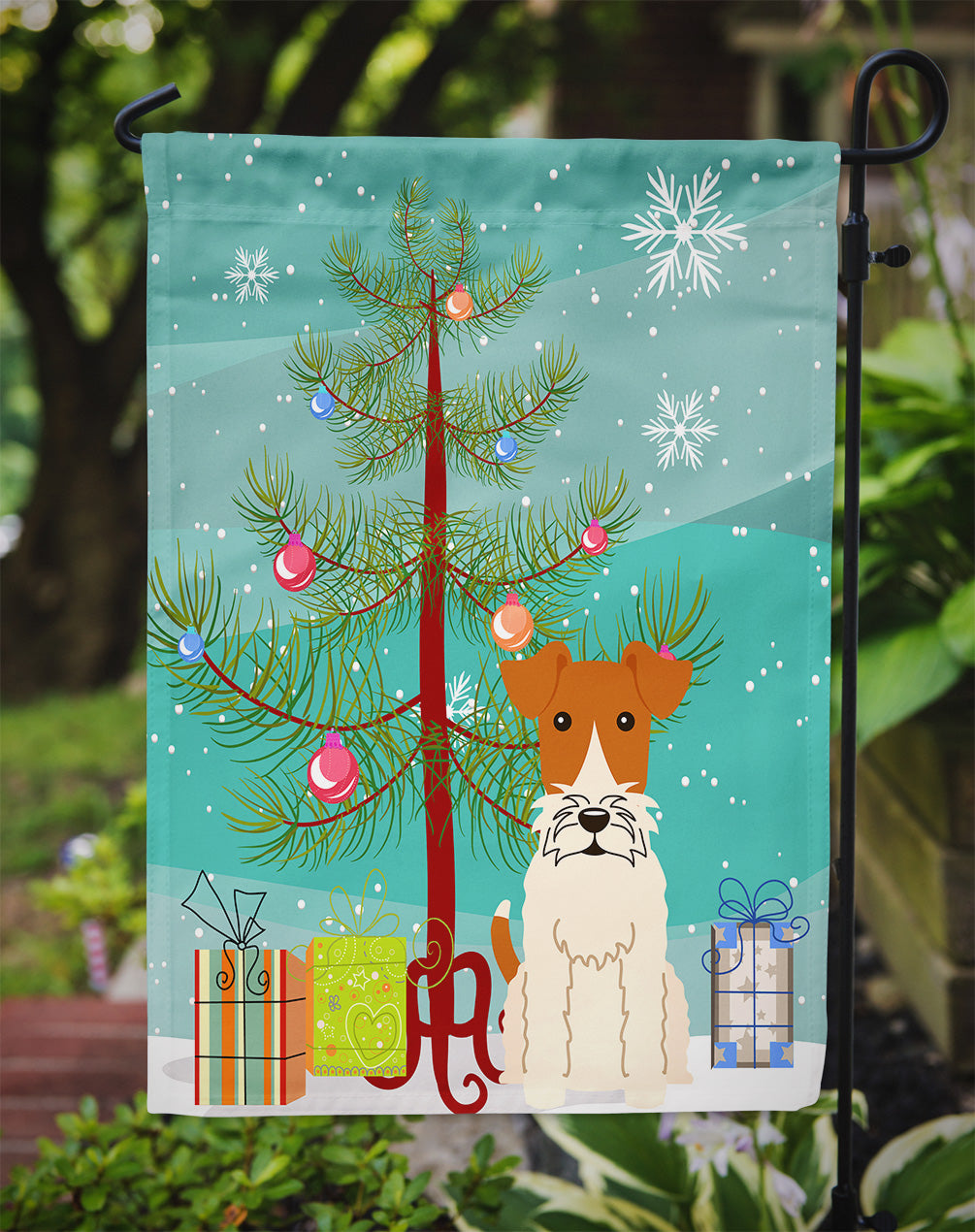 Merry Christmas Tree Wire Fox Terrier Flag Garden Size BB4226GF
