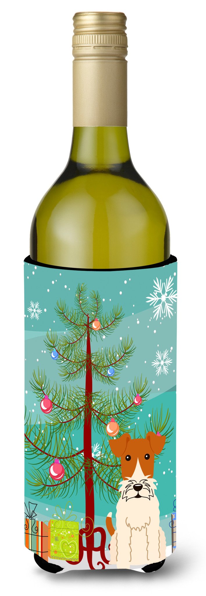 Merry Christmas Tree Wire Fox Terrier Wine Bottle Beverge Insulator Hugger BB4226LITERK by Caroline&#39;s Treasures