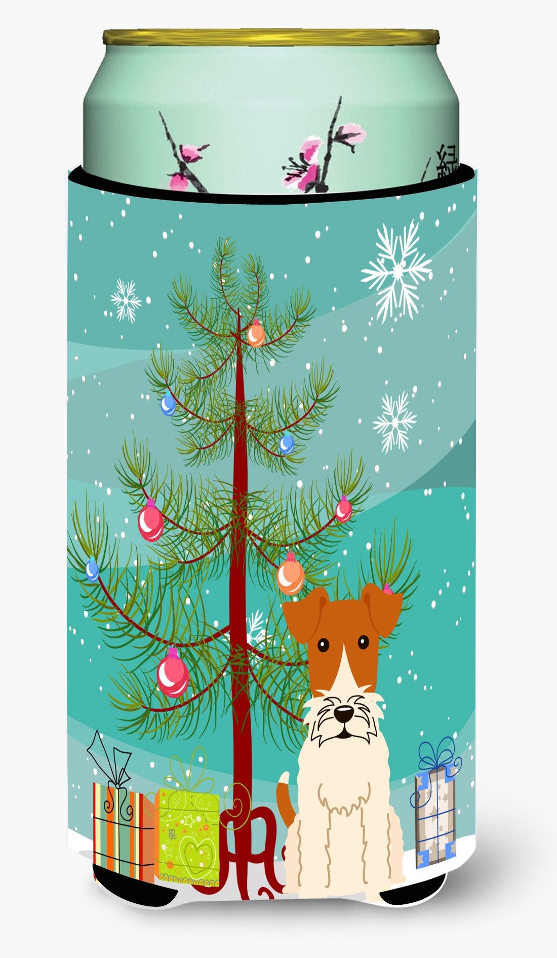 Merry Christmas Tree Wire Fox Terrier Tall Boy Beverage Insulator Hugger BB4226TBC by Caroline&#39;s Treasures