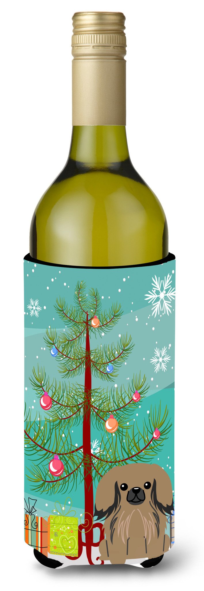 Merry Christmas Tree Pekingnese Tan Wine Bottle Beverge Insulator Hugger BB4227LITERK by Caroline&#39;s Treasures