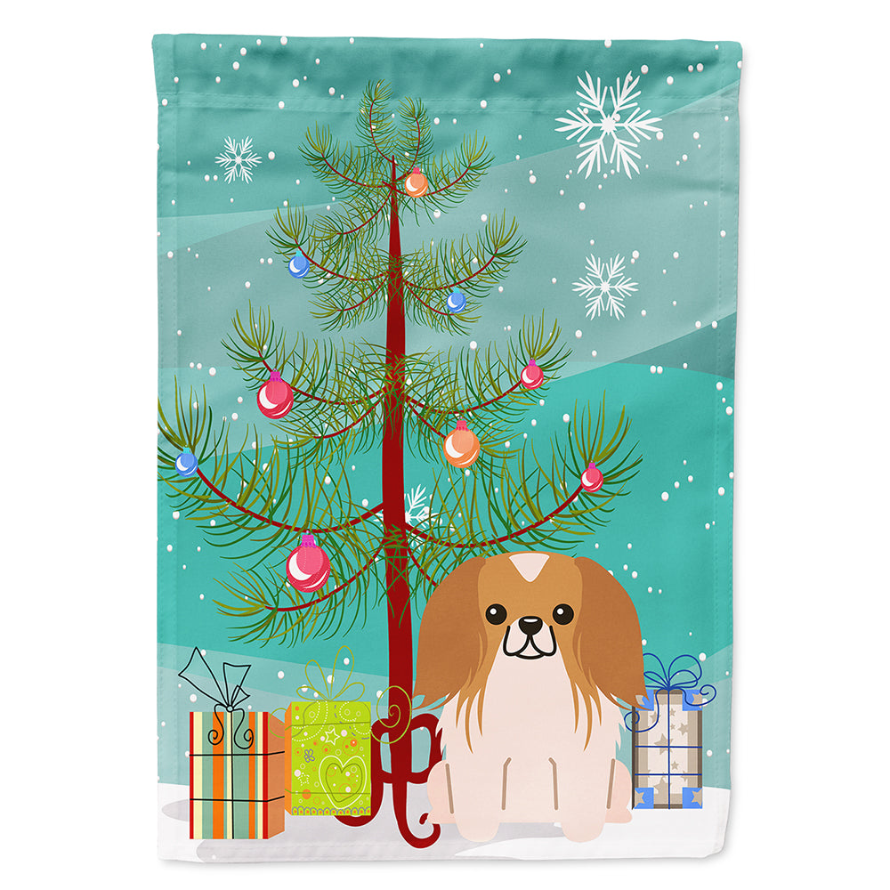 Merry Christmas Tree Pekingnese Red White Flag Canvas House Size BB4228CHF  the-store.com.