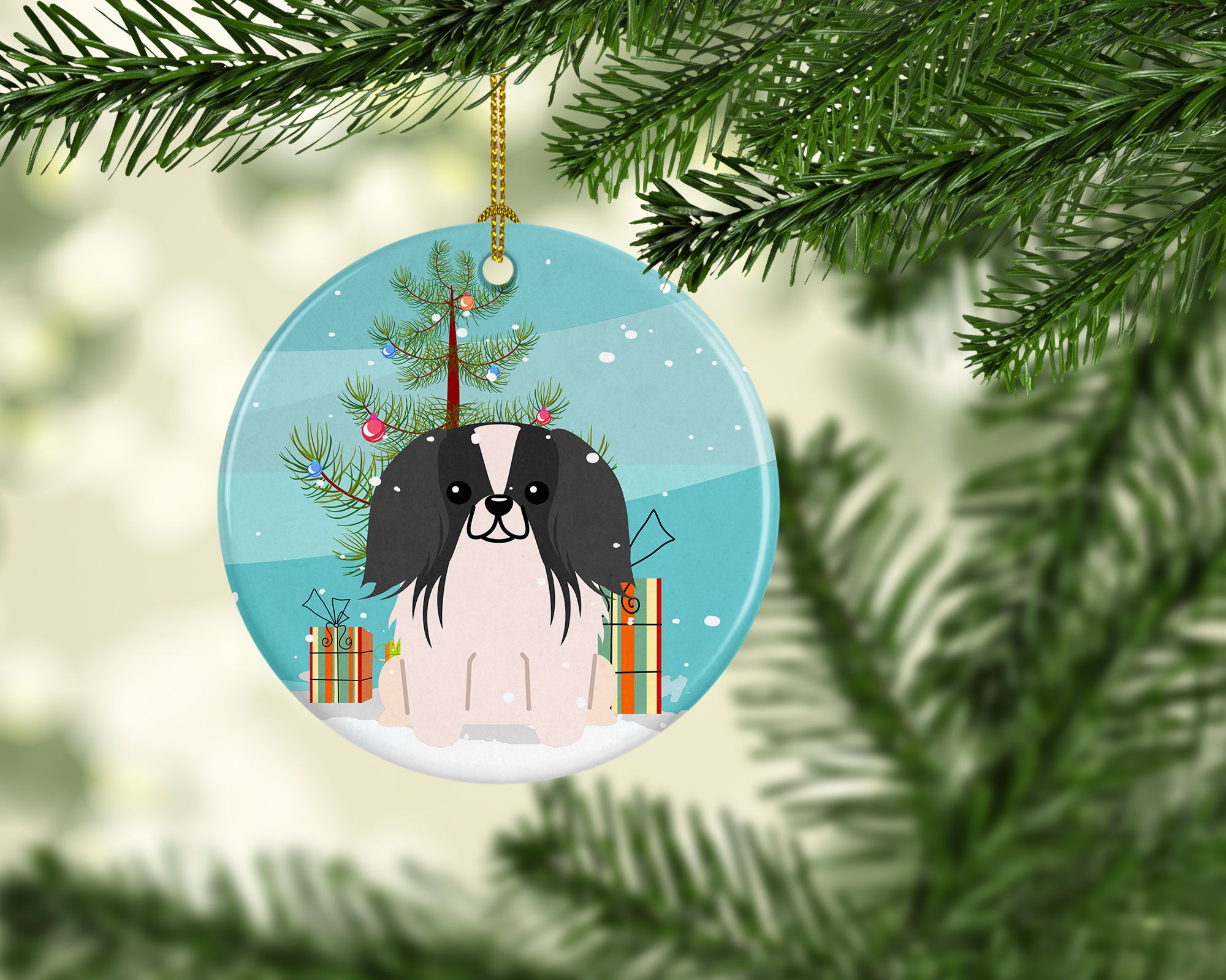 Merry Christmas Tree Pekingnese Black White Ceramic Ornament BB4230CO1 - the-store.com