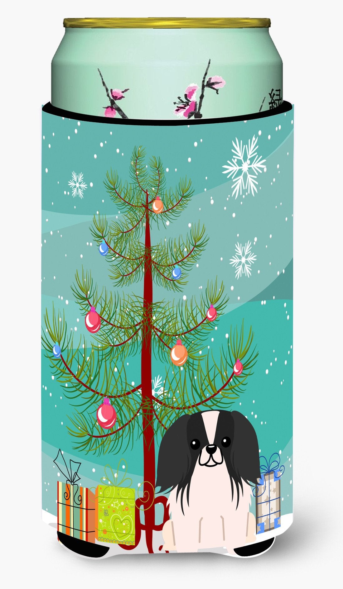 Merry Christmas Tree Pekingnese Black White Tall Boy Beverage Insulator Hugger BB4230TBC by Caroline&#39;s Treasures