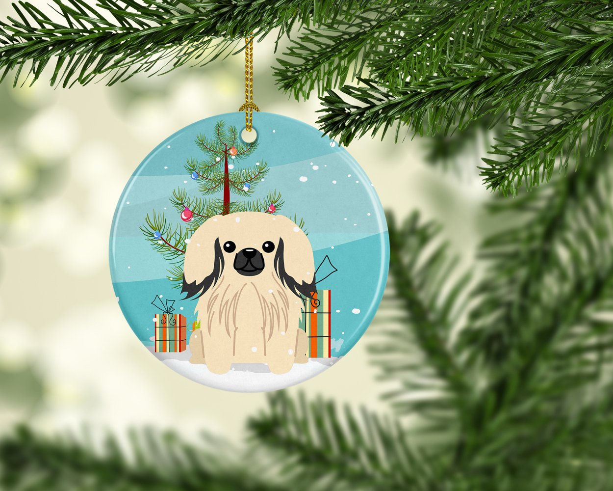 Merry Christmas Tree Pekingnese Cream Ceramic Ornament BB4231CO1 by Caroline's Treasures