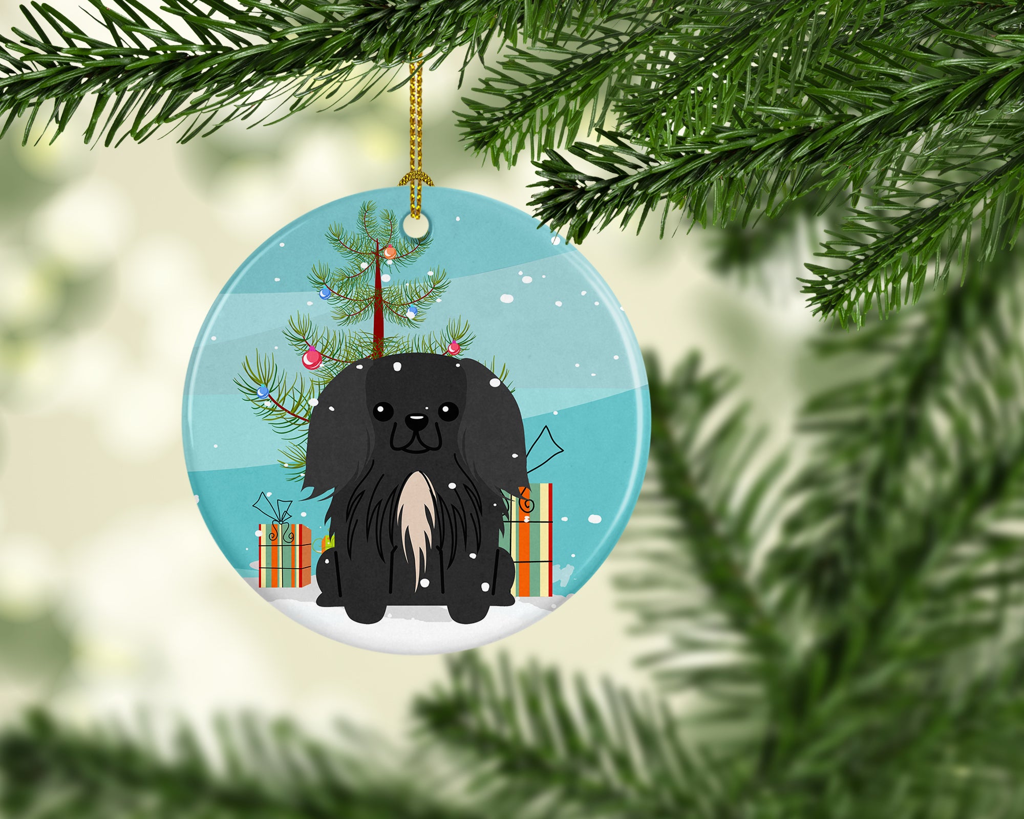 Merry Christmas Tree Pekingnese Black Ceramic Ornament BB4232CO1 - the-store.com