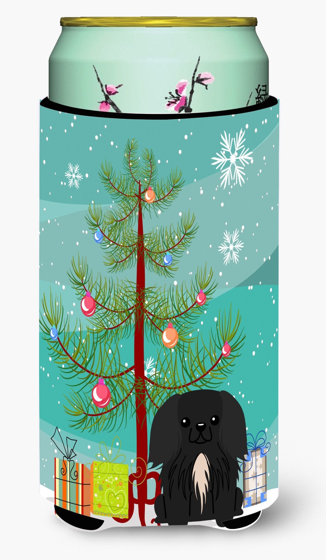 Merry Christmas Tree Pekingnese Black Tall Boy Beverage Insulator Hugger BB4232TBC by Caroline&#39;s Treasures