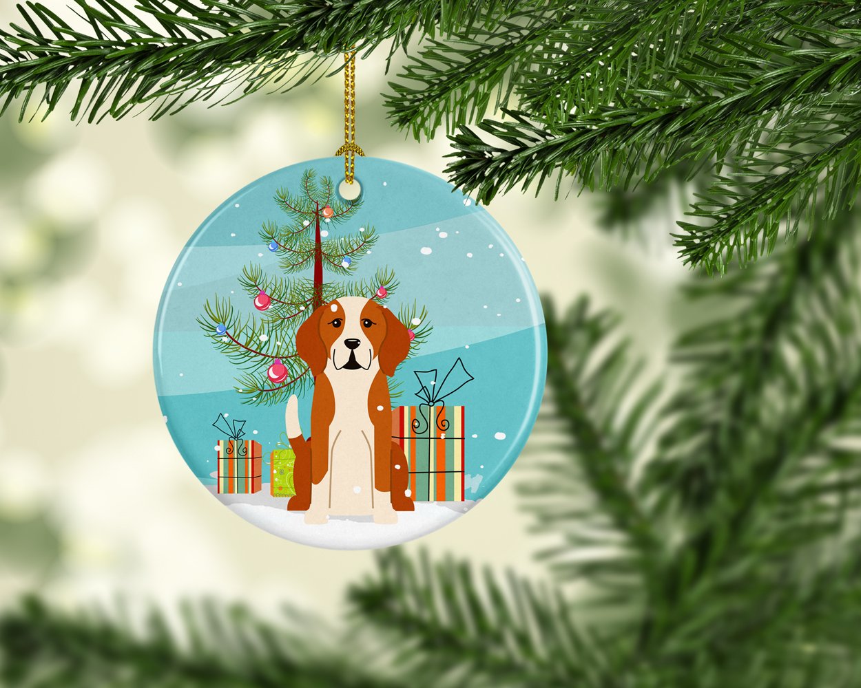 Merry Christmas Tree English Foxhound Ceramic Ornament BB4235CO1 by Caroline's Treasures