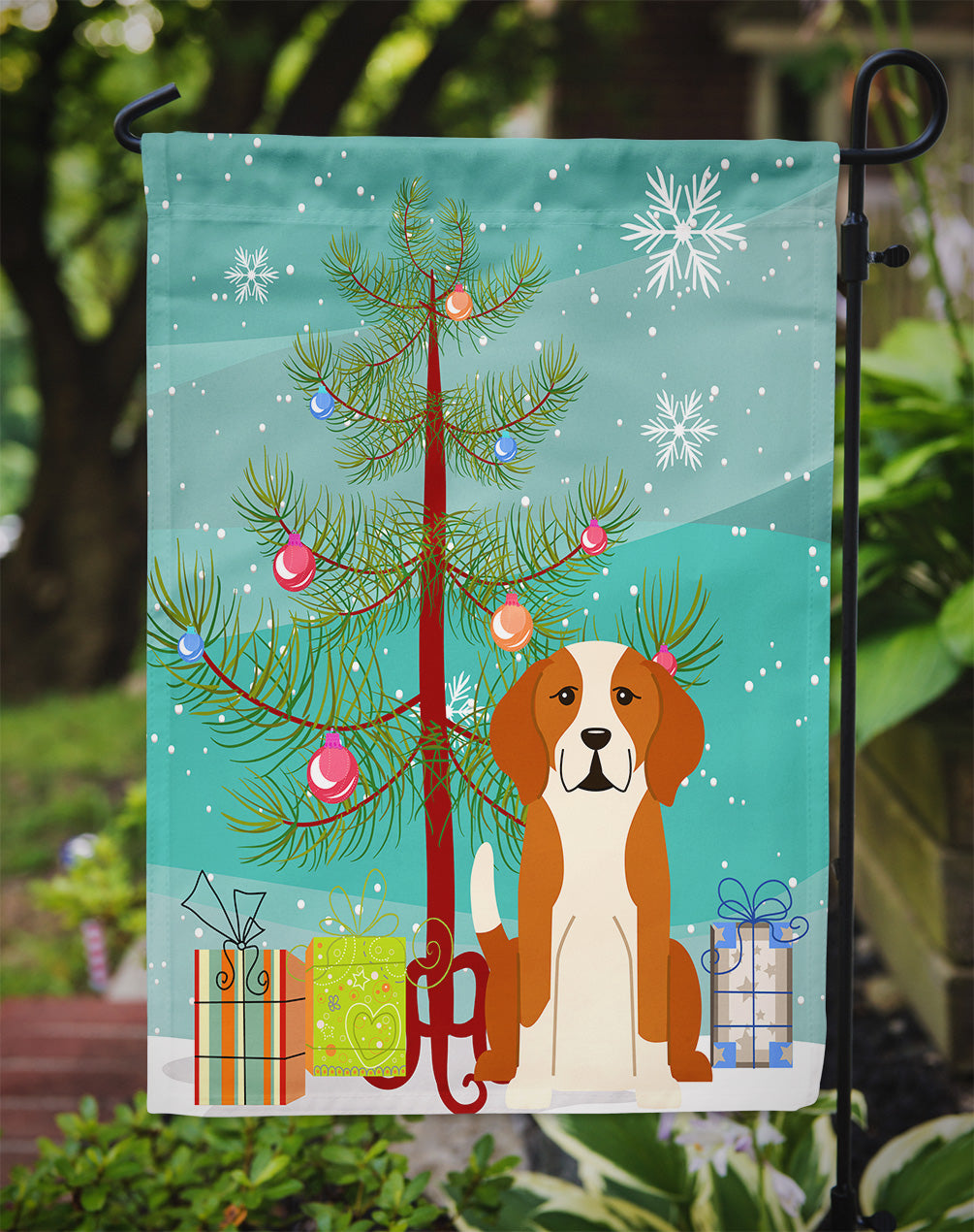 Merry Christmas Tree English Foxhound Flag Garden Size BB4235GF  the-store.com.