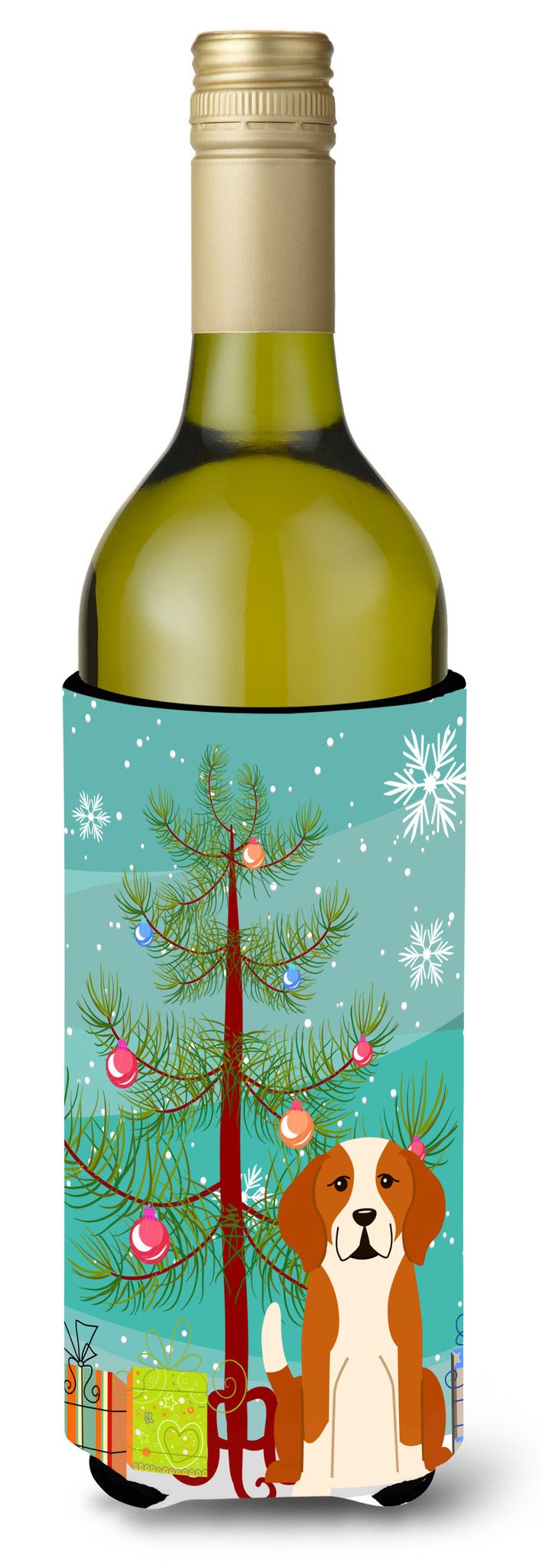 Merry Christmas Tree English Foxhound Wine Bottle Beverge Insulator Hugger BB4235LITERK by Caroline&#39;s Treasures