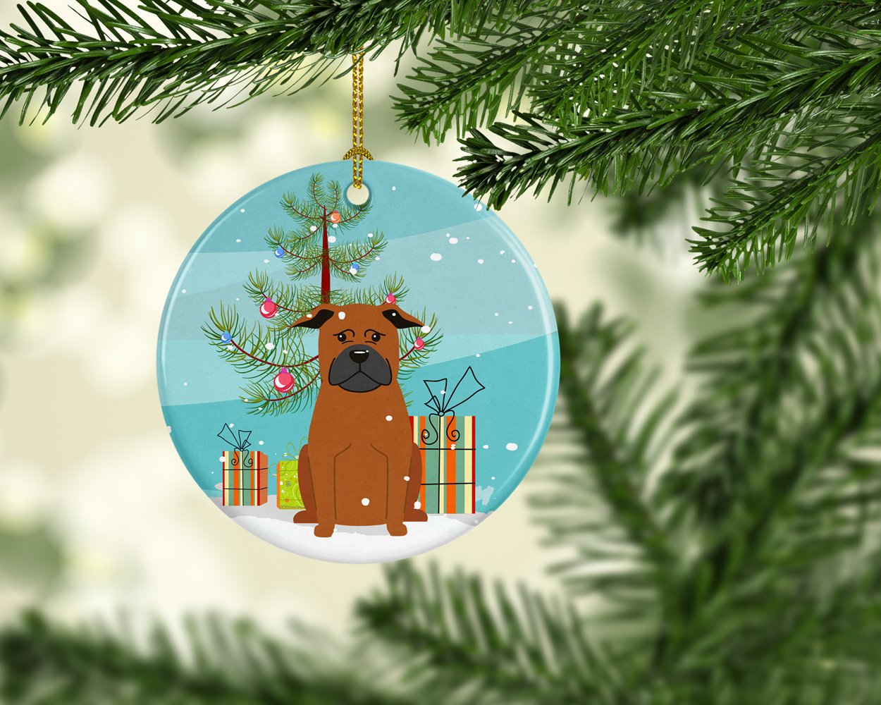 Merry Christmas Tree Chinese Chongqing Dog Ceramic Ornament BB4236CO1 by Caroline's Treasures