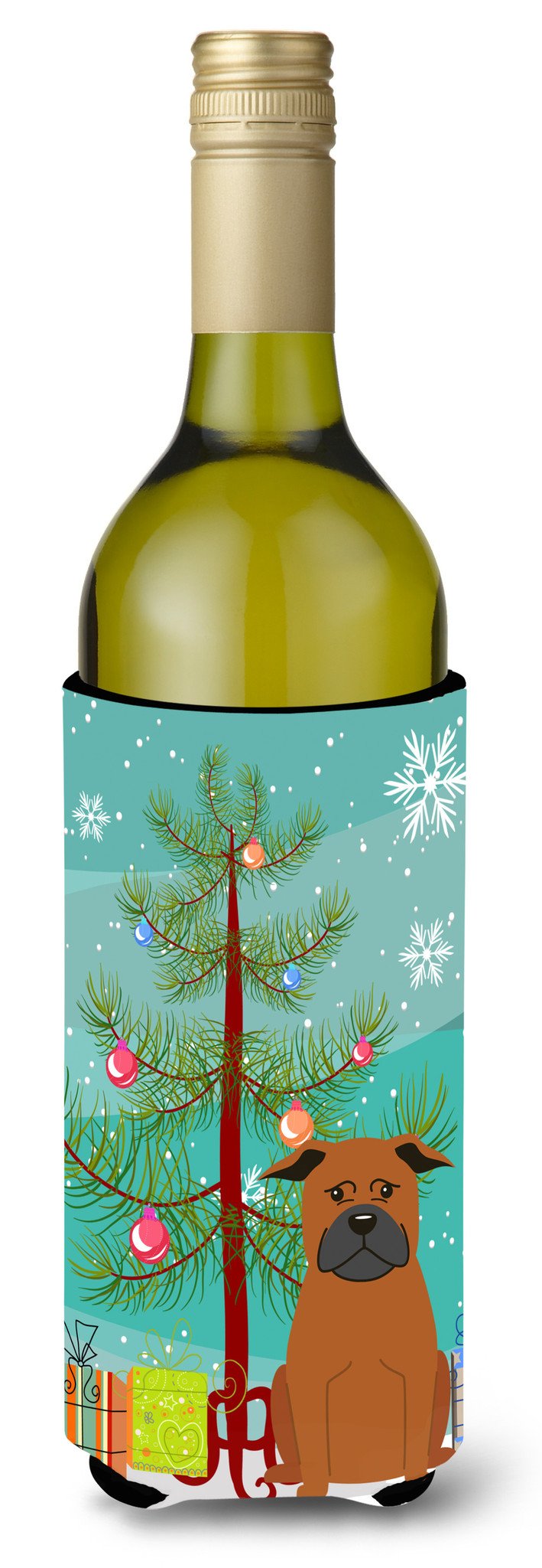 Merry Christmas Tree Chinese Chongqing Dog Wine Bottle Beverge Insulator Hugger BB4236LITERK by Caroline&#39;s Treasures