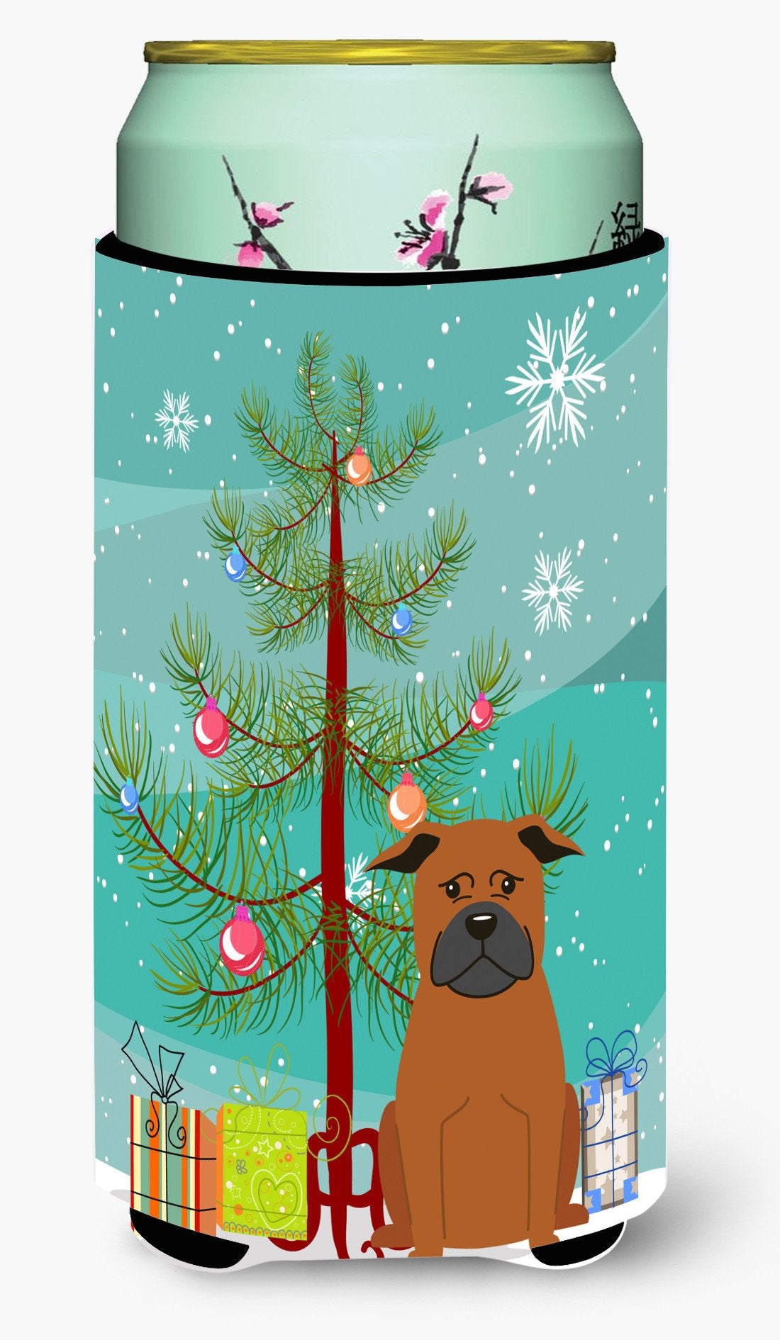 Merry Christmas Tree Chinese Chongqing Dog Tall Boy Beverage Insulator Hugger BB4236TBC by Caroline&#39;s Treasures