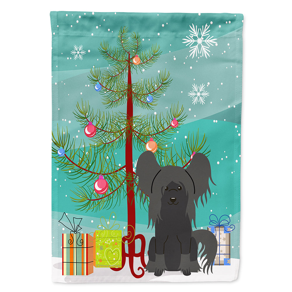 Merry Christmas Tree Chinese Crested Black Flag Canvas House Size BB4237CHF