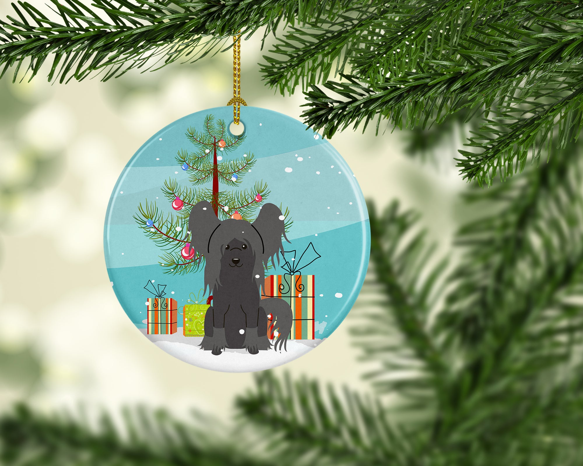 Merry Christmas Tree Chinese Crested Black Ceramic Ornament BB4237CO1 - the-store.com
