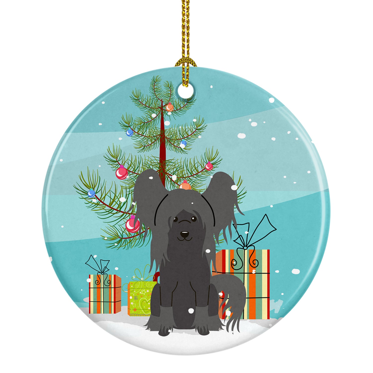 Merry Christmas Tree Chinese Crested Black Ceramic Ornament BB4237CO1 - the-store.com