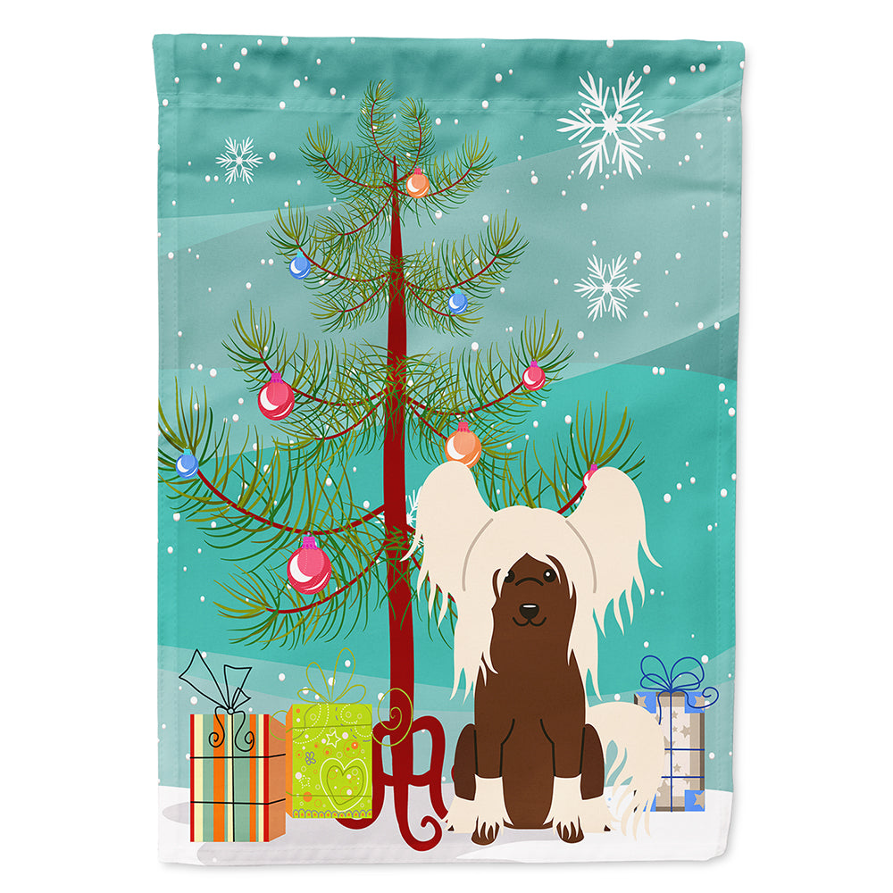 Merry Christmas Tree Chinese Crested Cream Flag Canvas House Size BB4238CHF  the-store.com.