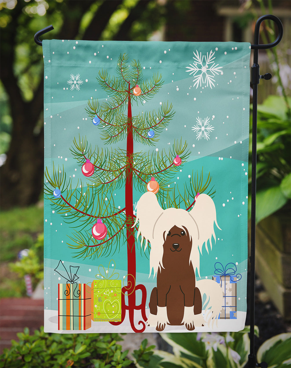 Merry Christmas Tree Chinese Crested Cream Flag Garden Size BB4238GF  the-store.com.