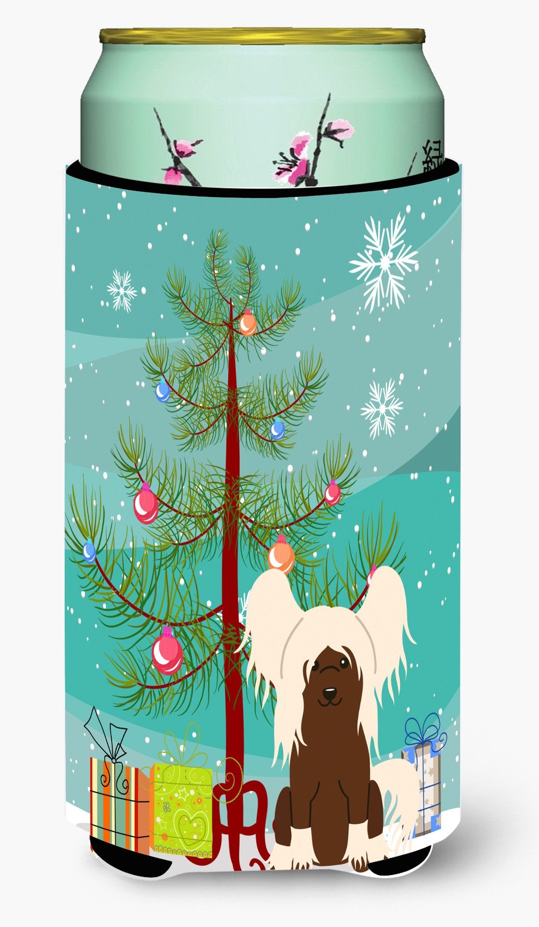 Merry Christmas Tree Chinese Crested Cream Tall Boy Beverage Insulator Hugger BB4238TBC by Caroline&#39;s Treasures
