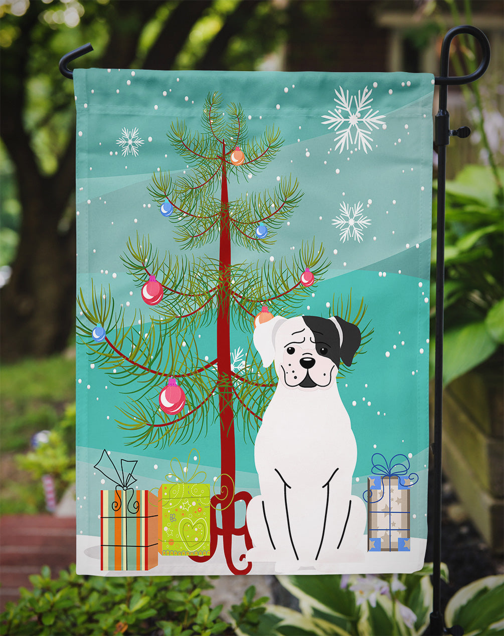Merry Christmas Tree White Boxer Cooper Flag Garden Size BB4239GF