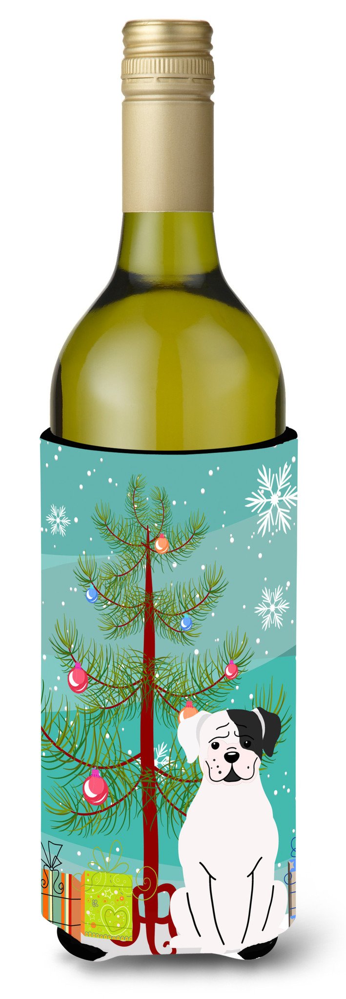 Merry Christmas Tree White Boxer Cooper Wine Bottle Beverge Insulator Hugger BB4239LITERK by Caroline&#39;s Treasures