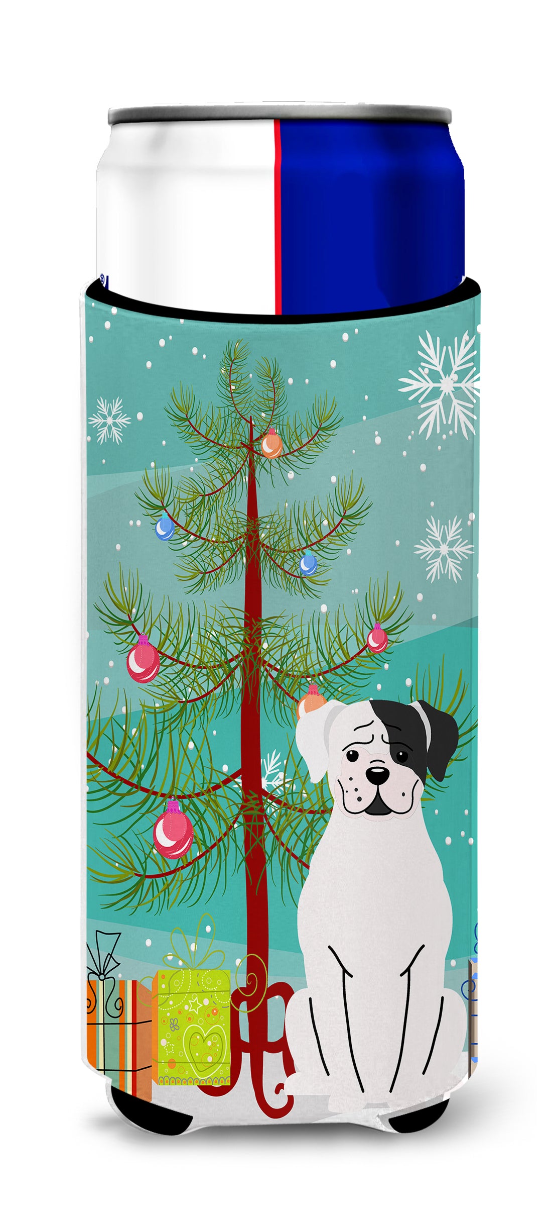 Merry Christmas Tree White Boxer Cooper  Ultra Hugger for slim cans BB4239MUK