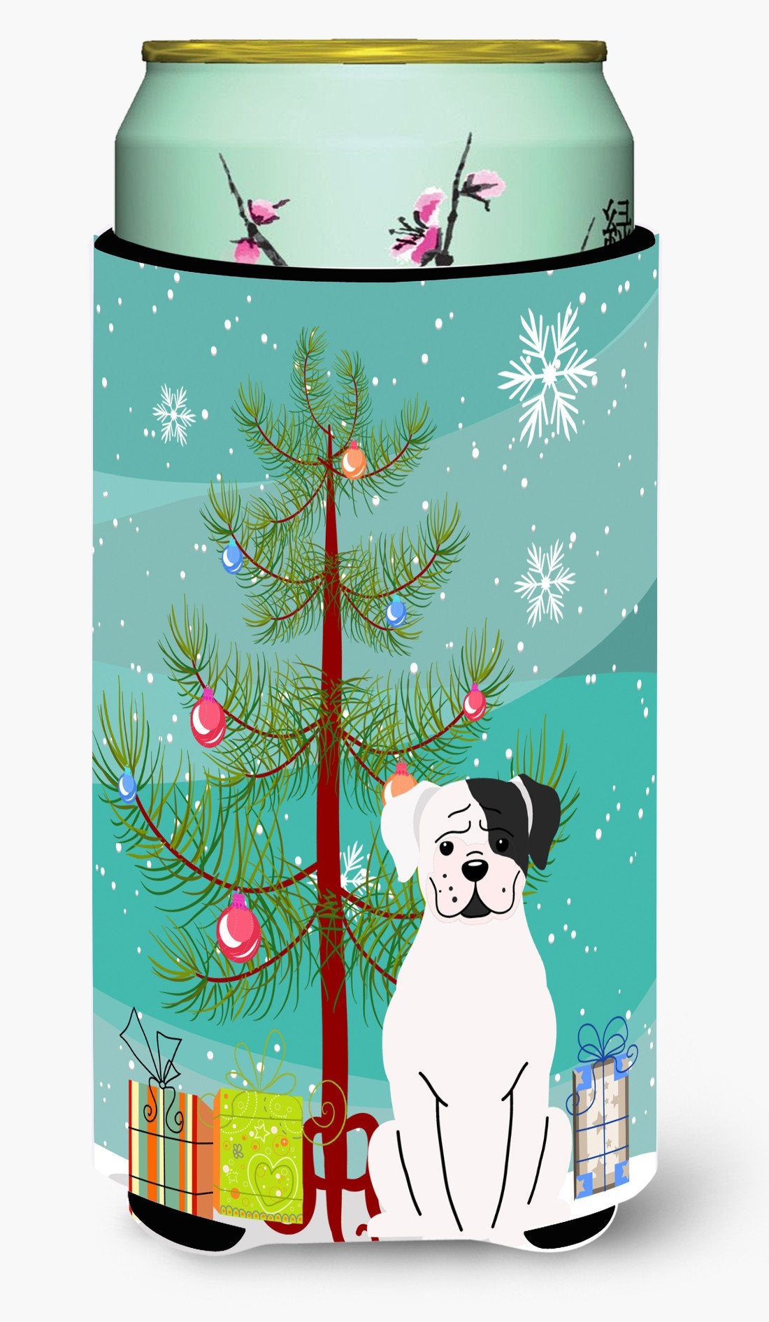 Merry Christmas Tree White Boxer Cooper Tall Boy Beverage Insulator Hugger BB4239TBC by Caroline&#39;s Treasures