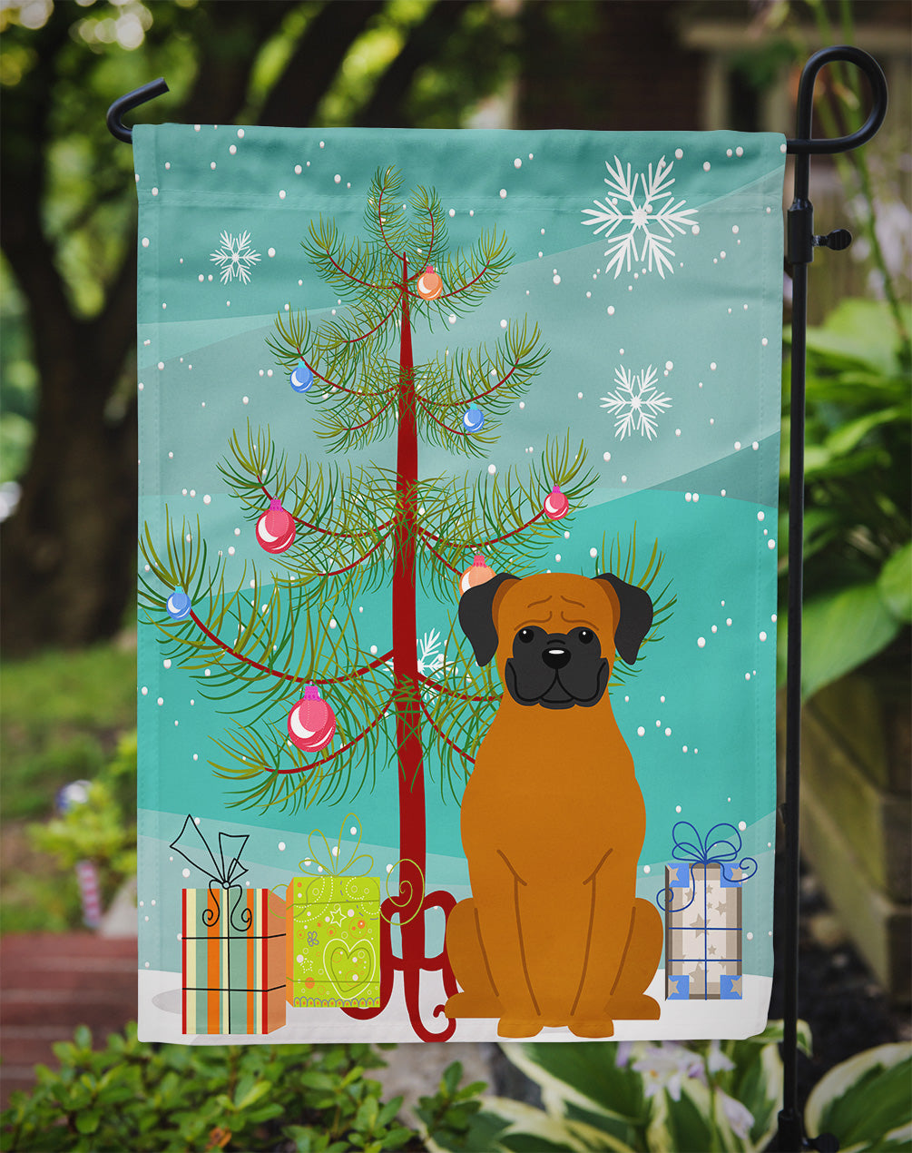 Merry Christmas Tree Fawn Boxer Flag Garden Size BB4240GF