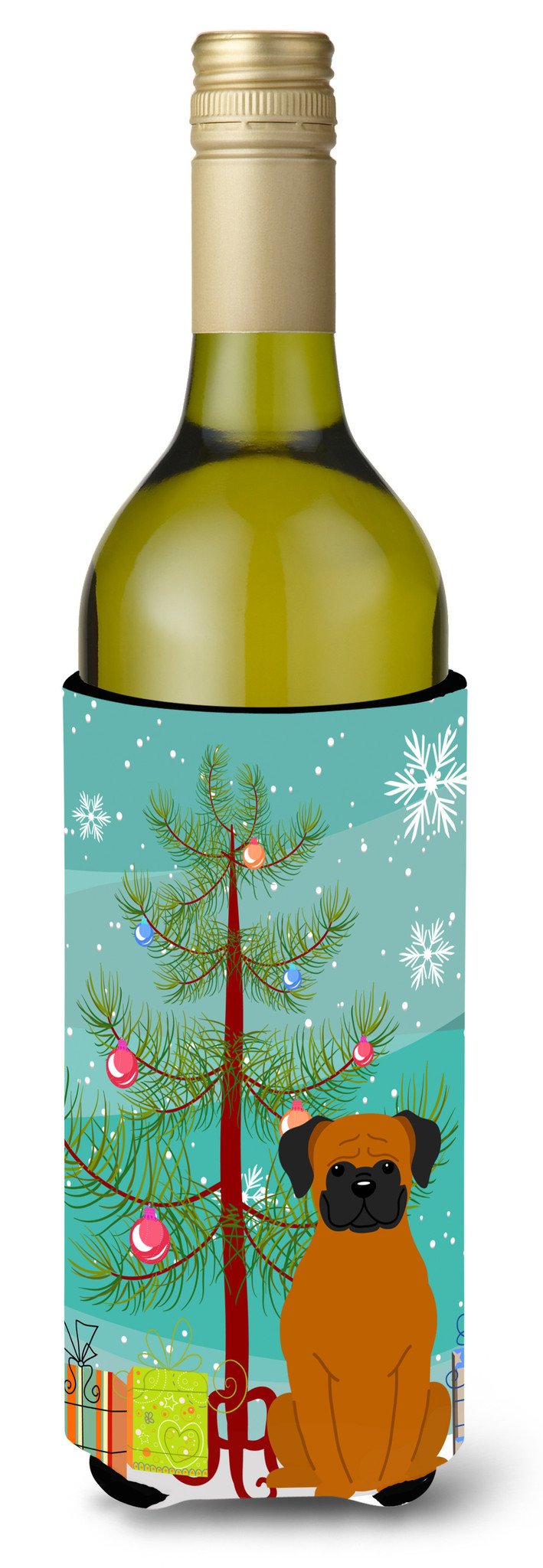 Merry Christmas Tree Fawn Boxer Wine Bottle Beverge Insulator Hugger BB4240LITERK by Caroline&#39;s Treasures