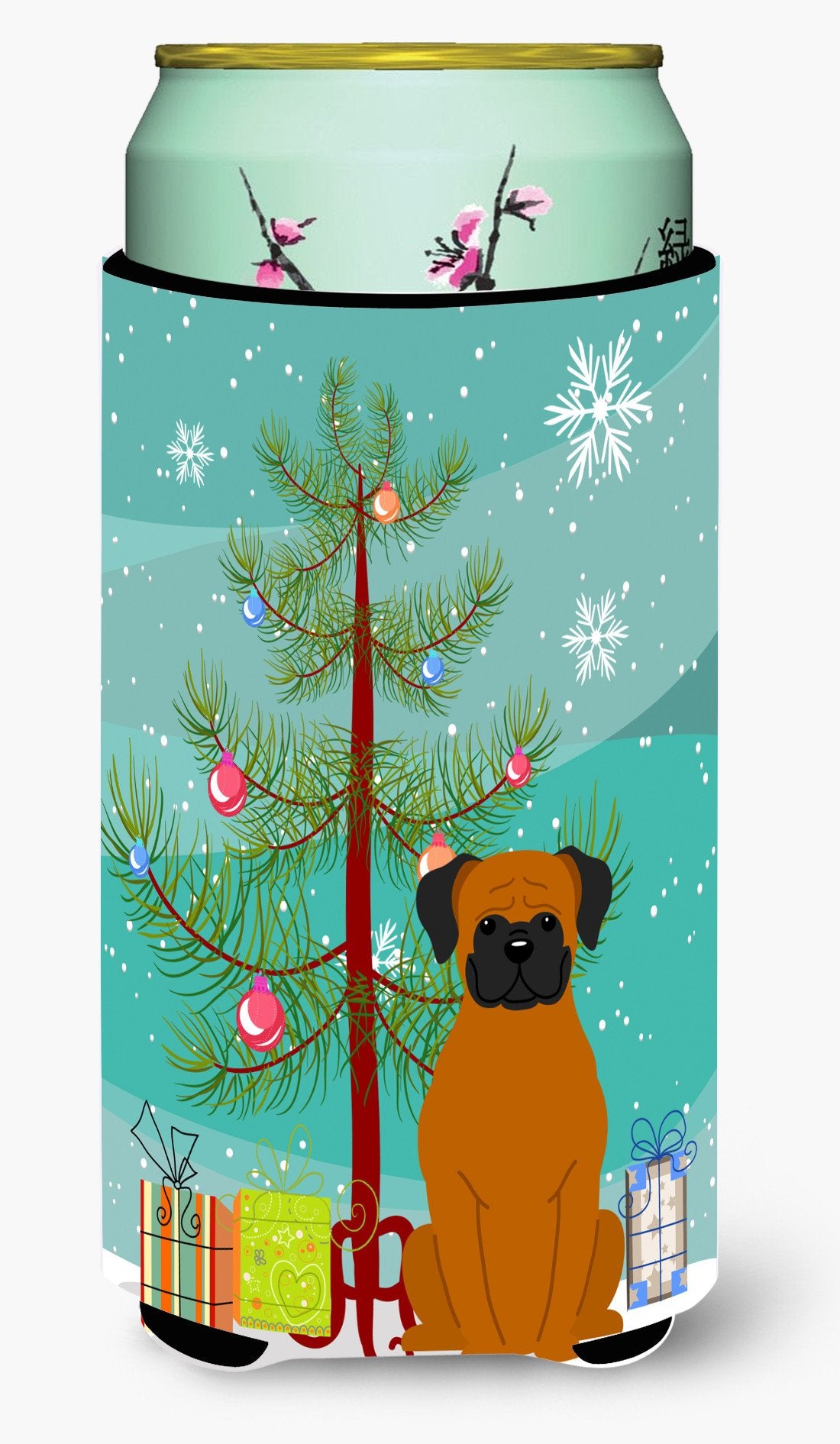 Merry Christmas Tree Fawn Boxer Tall Boy Beverage Insulator Hugger BB4240TBC by Caroline&#39;s Treasures