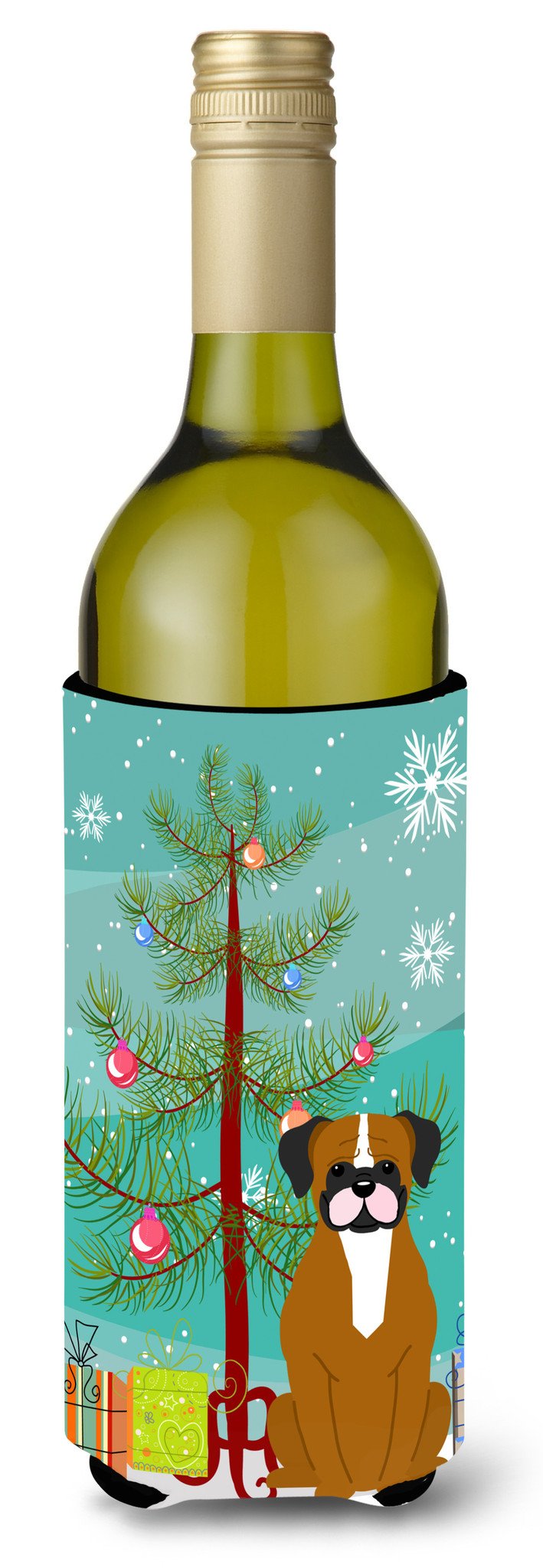 Merry Christmas Tree Flashy Fawn Boxer Wine Bottle Beverge Insulator Hugger BB4241LITERK by Caroline&#39;s Treasures