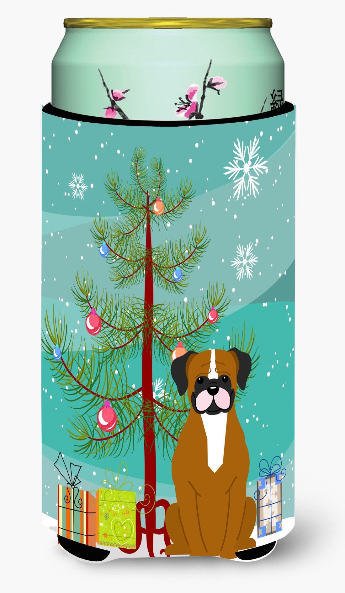 Merry Christmas Tree Flashy Fawn Boxer Tall Boy Beverage Insulator Hugger BB4241TBC by Caroline&#39;s Treasures
