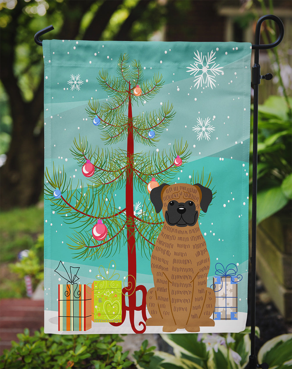 Merry Christmas Tree Brindle Boxer Flag Garden Size BB4242GF
