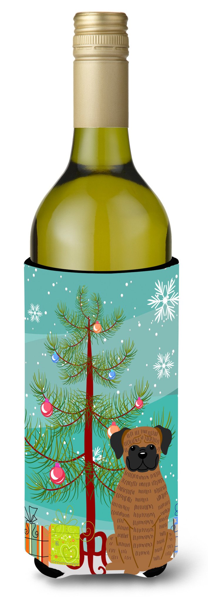 Merry Christmas Tree Brindle Boxer Wine Bottle Beverge Insulator Hugger BB4242LITERK by Caroline&#39;s Treasures