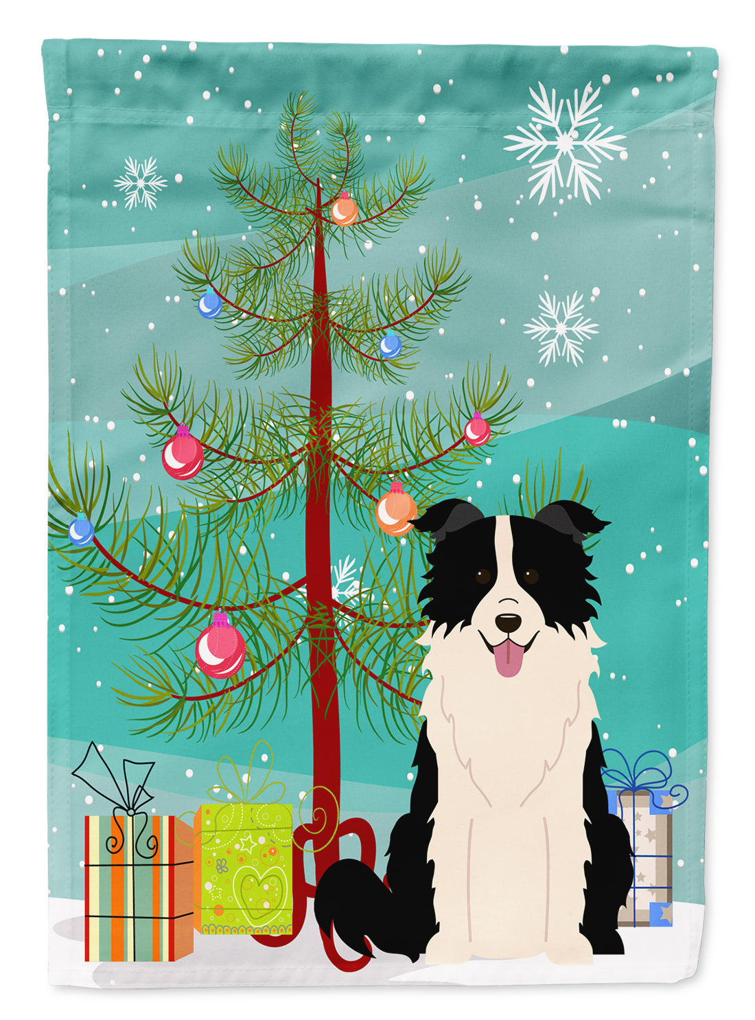 Merry Christmas Tree Border Collie Black White Flag Canvas House Size BB4243CHF  the-store.com.